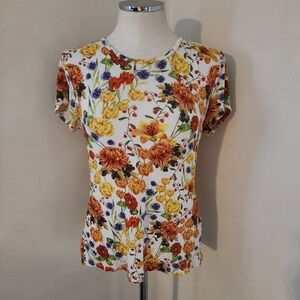 Elie Tahari Womens M Floral Print Short Sleeve Crew Neck Top
